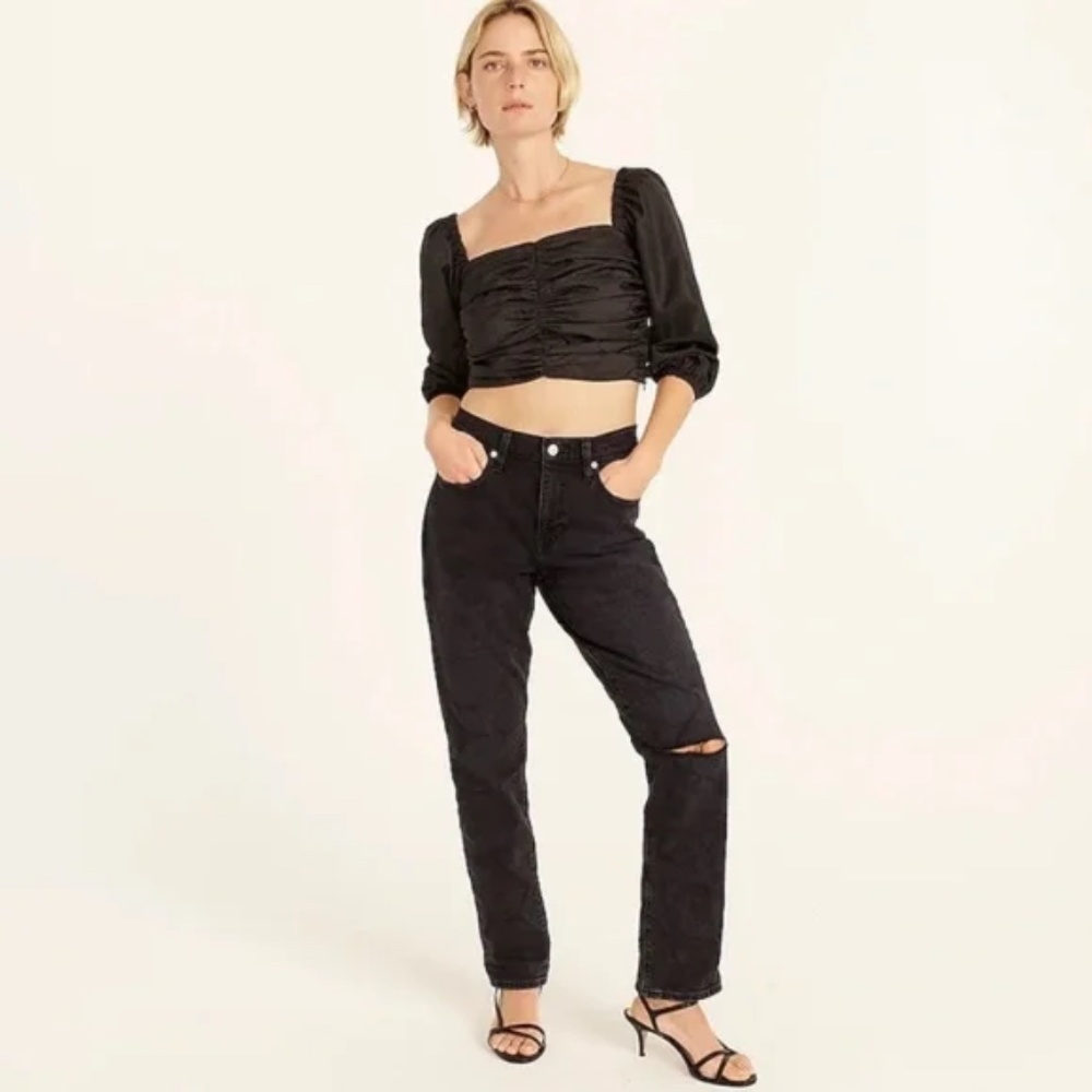 J Crew Slim Boyfriend Jean in Wash Black with Distressed Knee